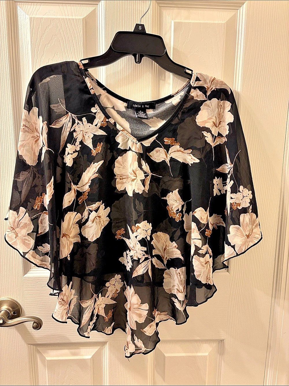 Adele & May Floral Sheer Cape Overlay Top Blouse